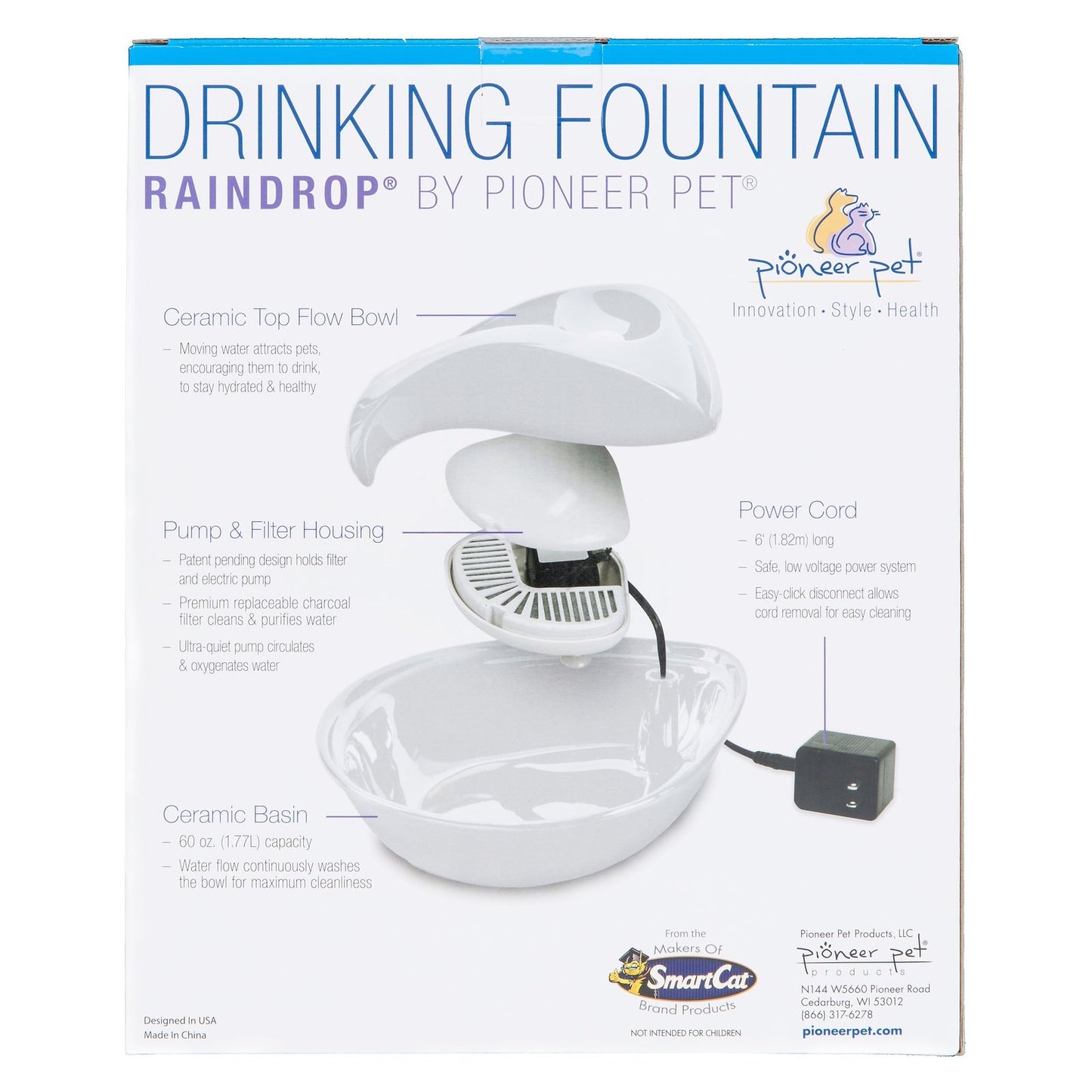 Pioneer Pet Rain Drop Ceramic Fountain - White 1.7 Litres